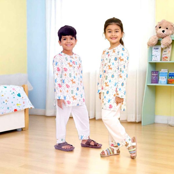 Animal Theme Print Kurta Pajama Night Suit