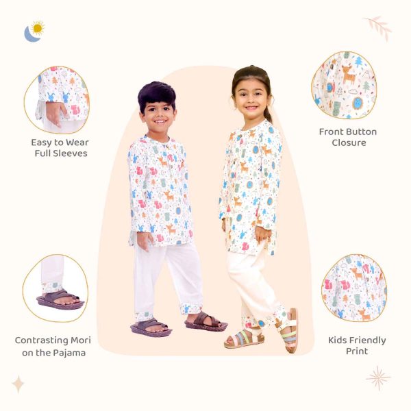 Animal Face Print Kurta Pajama Night Suit