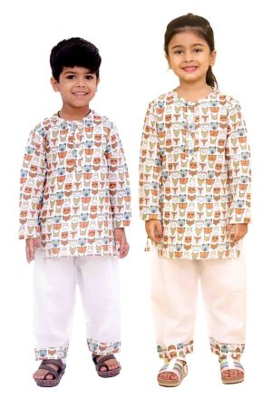 Animal Face Print Kurta Pajama Night Suit