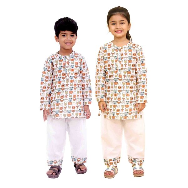 Animal Face Print Kurta Pajama Night Suit