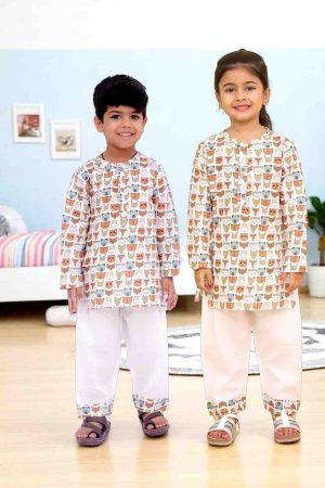 Animal Face Print Kurta Pajama Night Suit