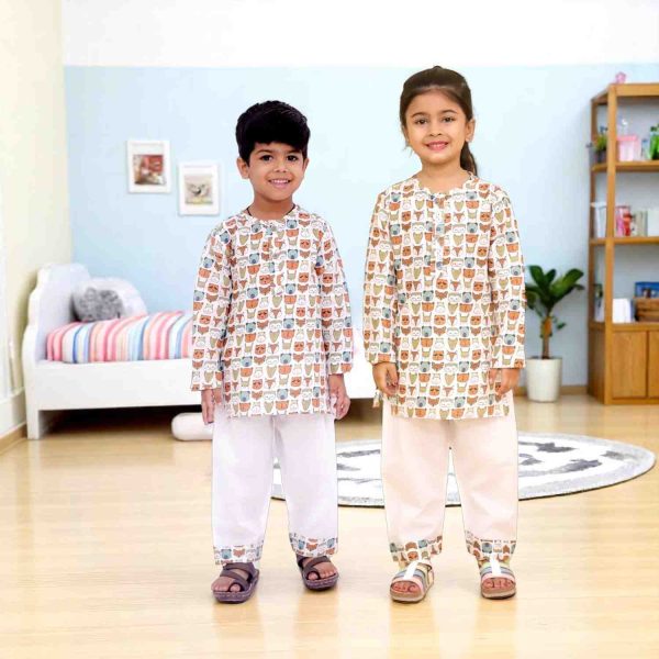 Animal Face Print Kurta Pajama Night Suit