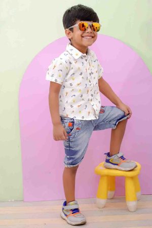 White Jungle Print Shirt