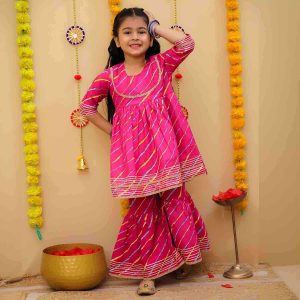 Pink Lehriya Sharara Set