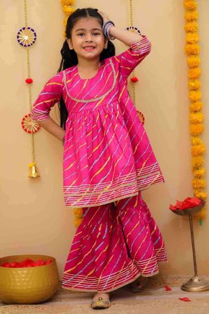 Pink Lehriya Sharara Set