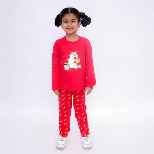 Red Unicorn Print Night Suit