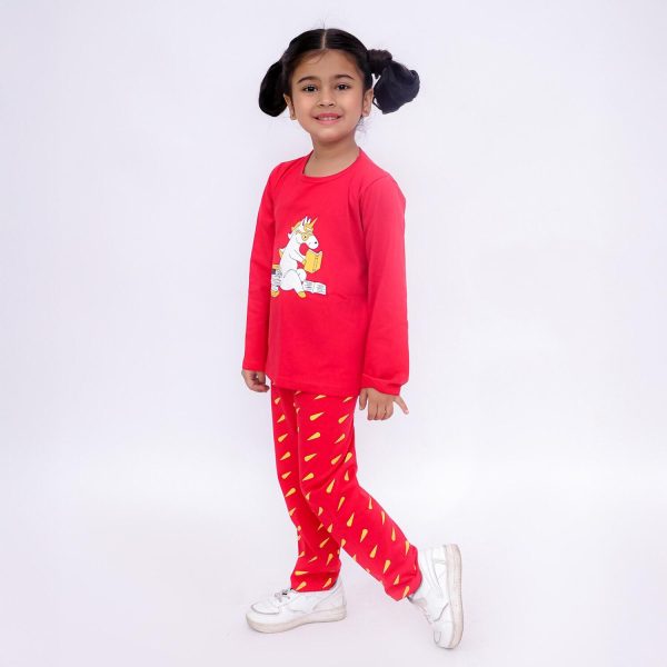 Red Unicorn Print Night Suit