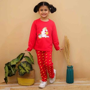 Red Unicorn Print Night Suit