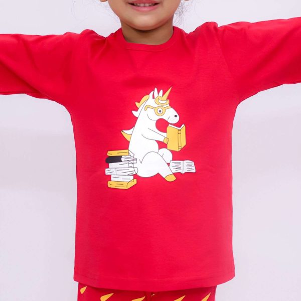 Red Unicorn Print Night Suit