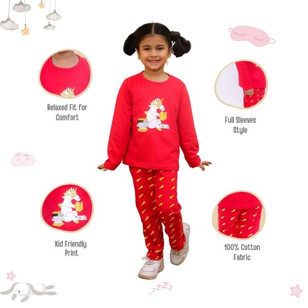 Red Unicorn Print Night Suit