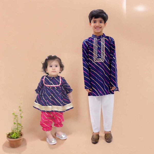 Blue Lehriya Sibling Set