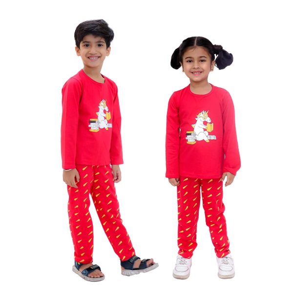Red Unicorn Print Night Suit