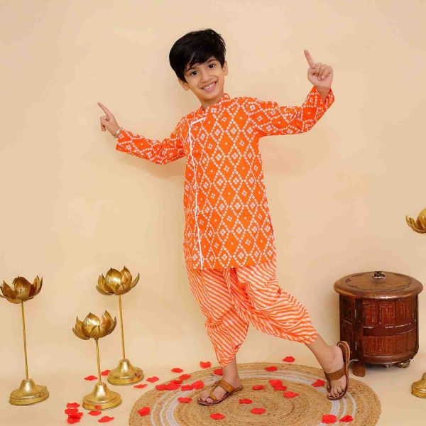 Orange Bandhani Lehriya Dhoti Kurta