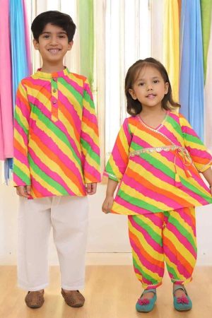 Colourful Striped Kurta Pajama for Boys & Co Ord Set for Girls Sibling Set