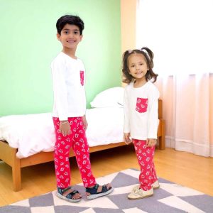 Red Vehicle Printed Night Suit