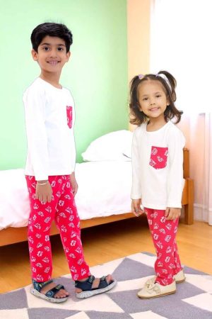 Red Vehicle Printed Night Suit