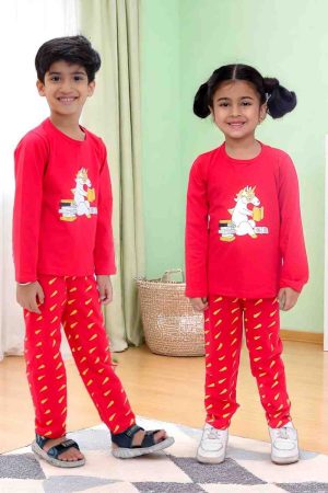 Red Unicorn Print Night Suit