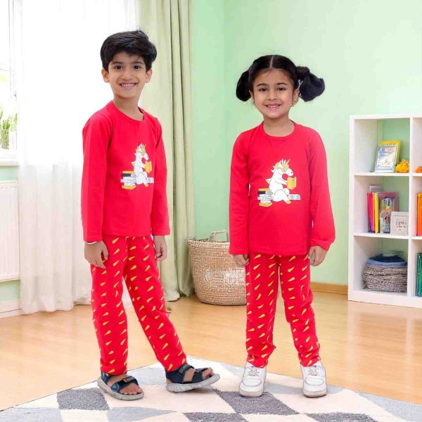 Red Unicorn Print Night Suit