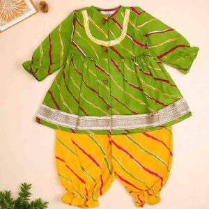 Green Yellow Lehriya Co ord Set
