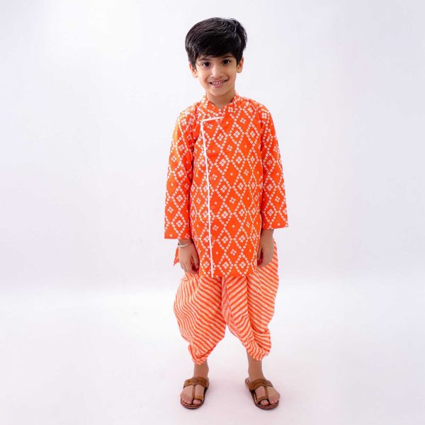 Orange Bandhani Lehriya Dhoti Kurta