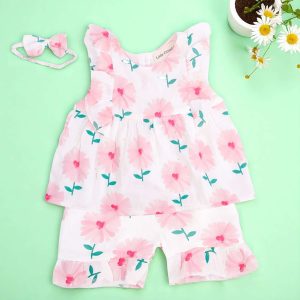 Pink Flower Print Frock