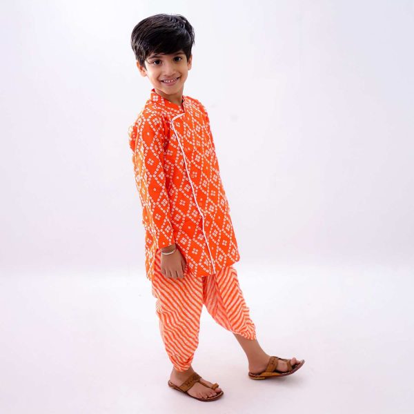 Orange Bandhani Lehriya Dhoti Kurta