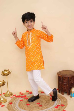 Orange Bandhani Print Kurta Pajama