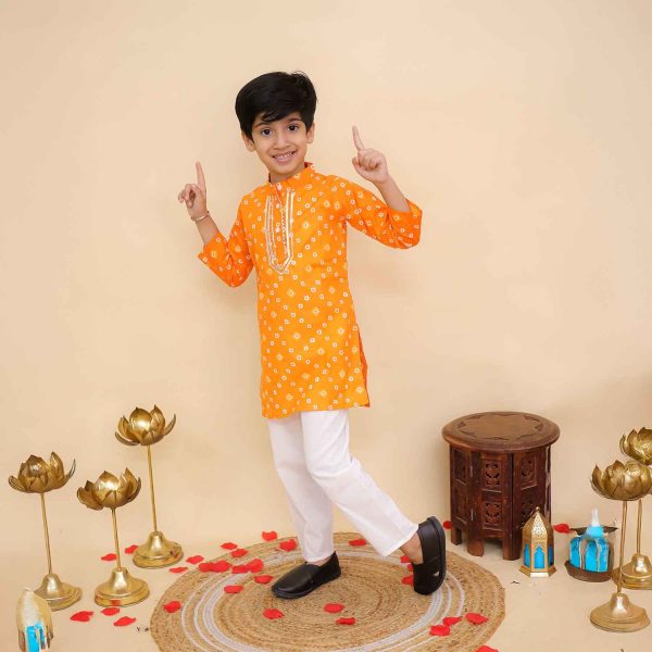 Orange Bandhani Print Kurta Pajama