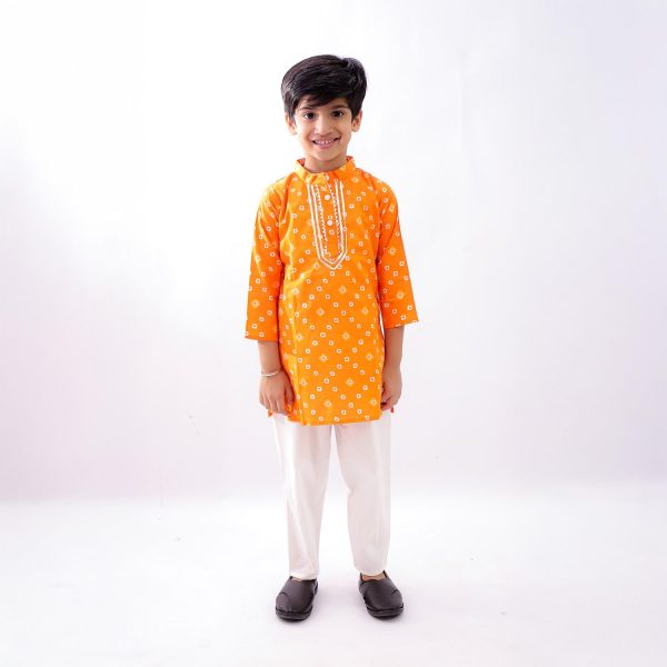 Orange Bandhani Print Kurta Pajama
