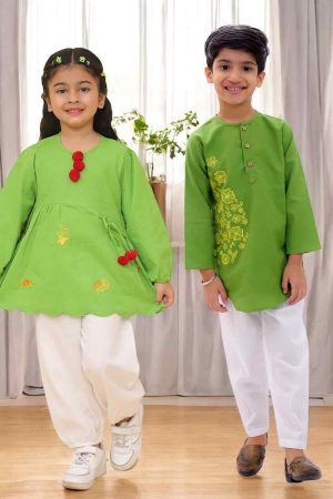 Green Kurta Pajama for Boys & Co Ord Set for Girls Sibling Set