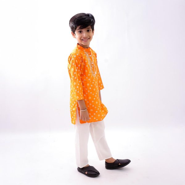 Orange Bandhani Print Kurta Pajama