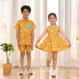 mustard sheep print sibling set