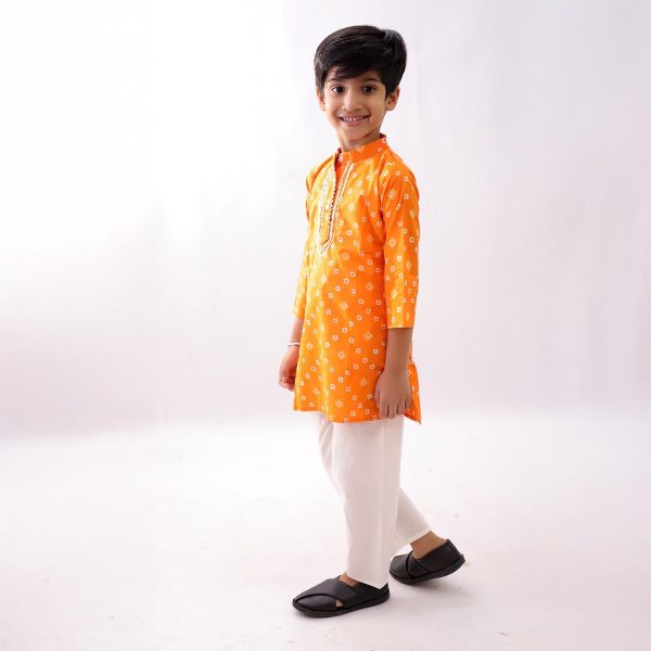 Orange Bandhani Print Kurta Pajama