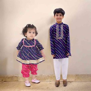 Blue Lehriya Sibling Set