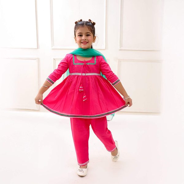 Pink Anarkali Suit Set With Green Dupatta