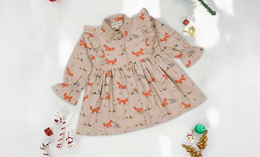 Fox Ruffled Corduroy Winter Dresses for Girls