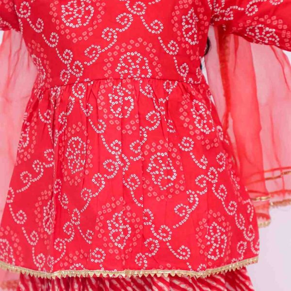 Red Bandhani Peplum Sharara Suit