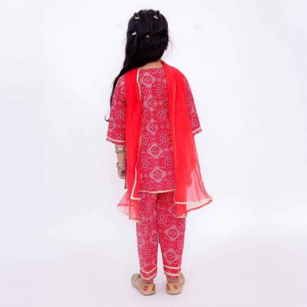 Red Bandhani Suits With Dupatta For Girls