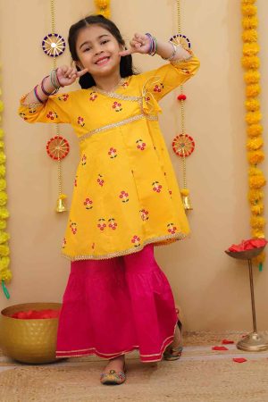Yellow Pink Sharara Set