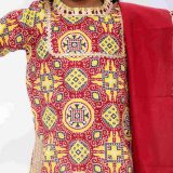 Yellow Red Kurta Skirt Set With Dupatta For Girls