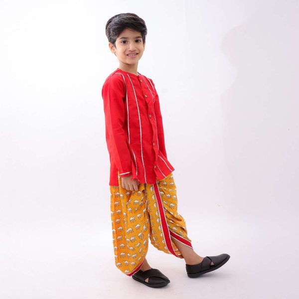 Mustard Maroon Camel Dhoti Kurta