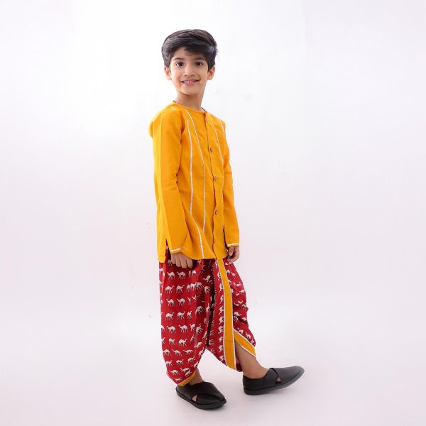 Maroon Mustard Camel Dhoti Kurta