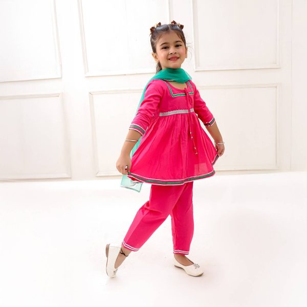 Pink Anarkali Suit Set With Green Dupatta
