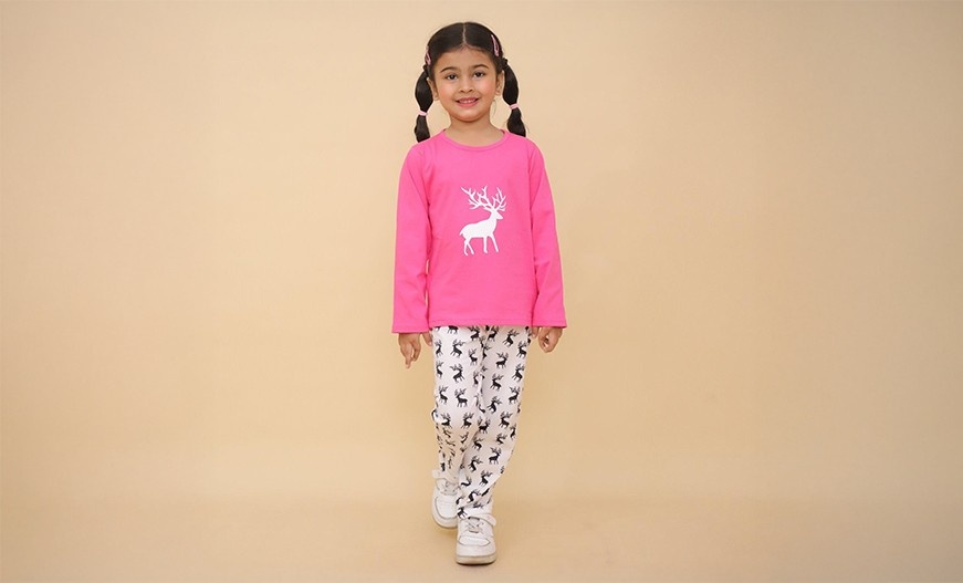 Pink Deer Printed Night Suit
