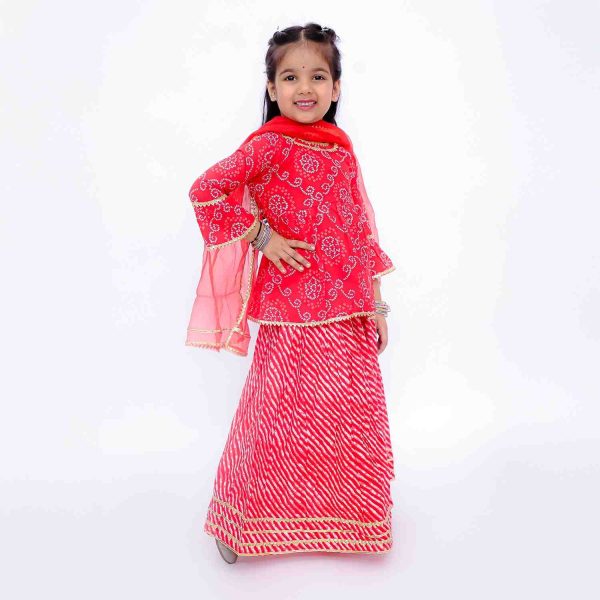 Red Bandhani Peplum Sharara Suit