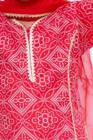 Red Bandhani Suits With Dupatta For Girls