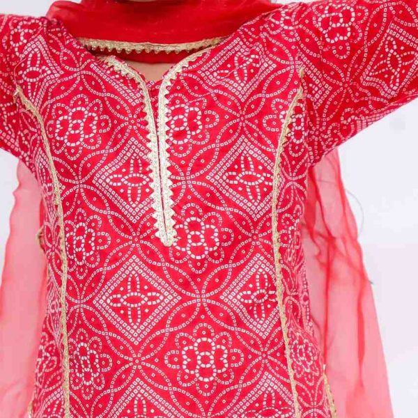 Red Bandhani Suits With Dupatta For Girls