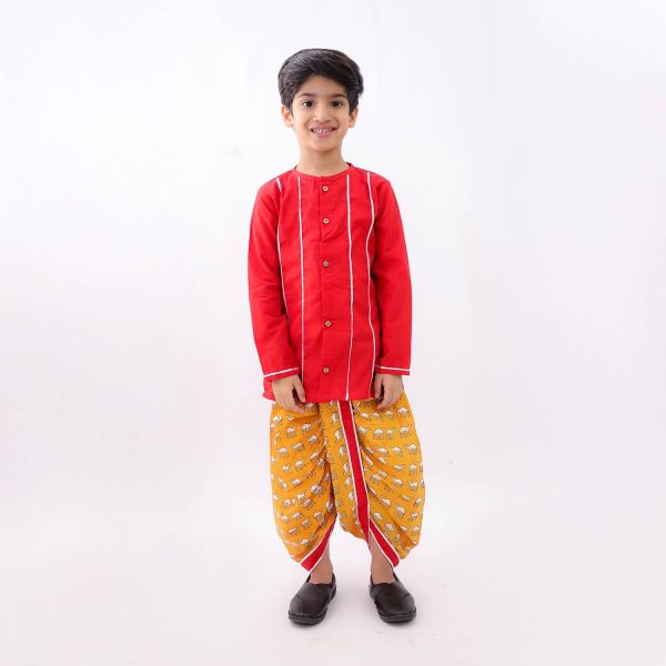 Mustard Maroon Camel Dhoti Kurta
