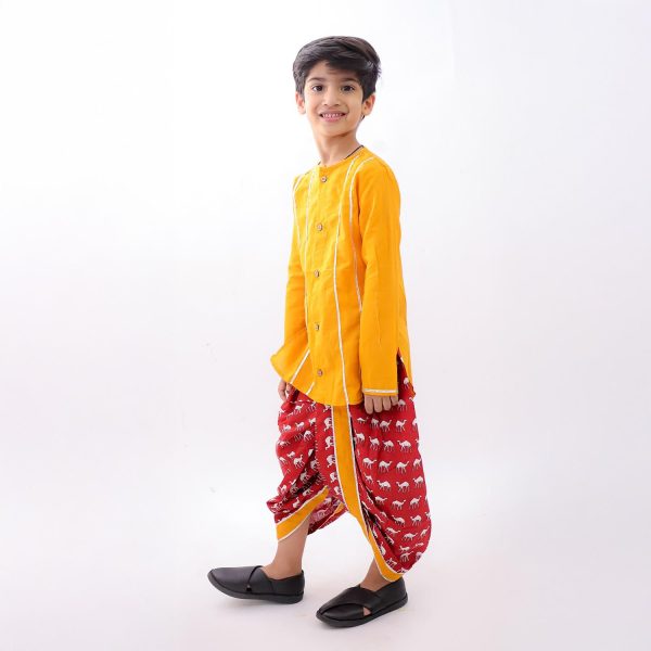 Maroon Mustard Camel Dhoti Kurta
