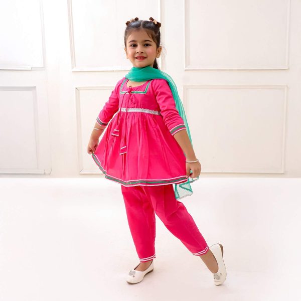 Pink Anarkali Suit Set With Green Dupatta